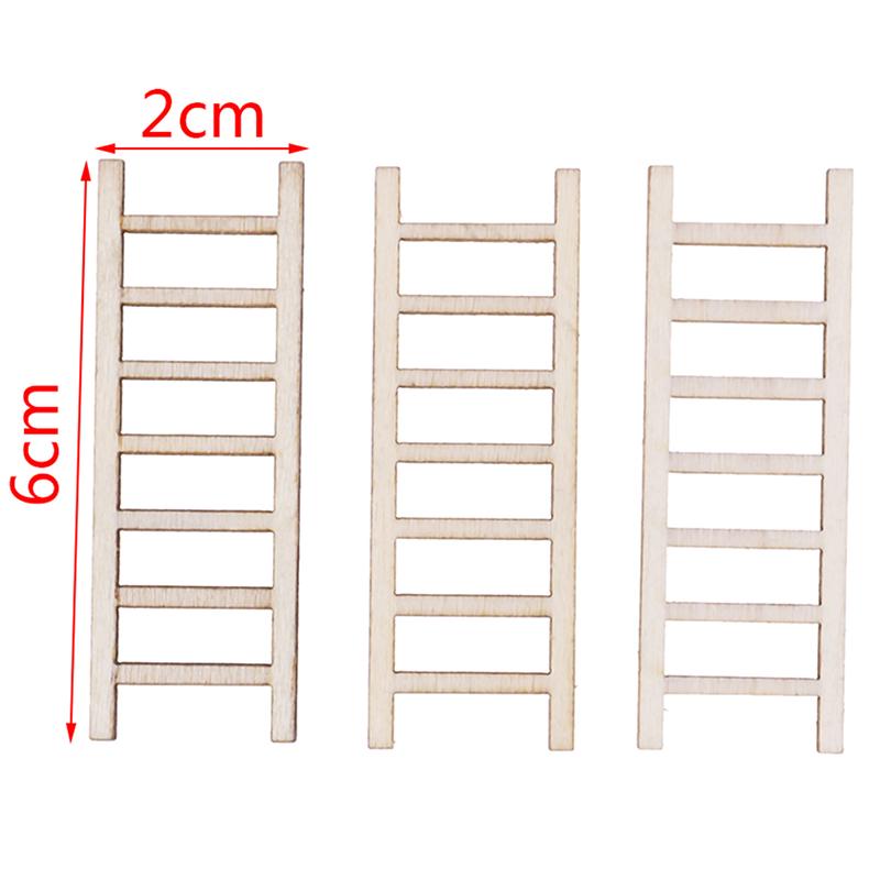 3Pcs Mini Wood Ladder Figurines Craft Garden Gift Diy Ornament Garden Decoration