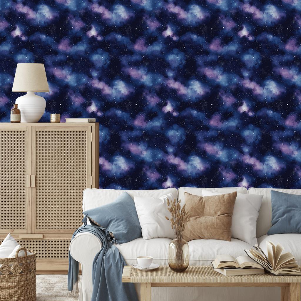 Watercolor Galaxy Wallpaper Navy Blue, Bottom Navy Blue 50x1000