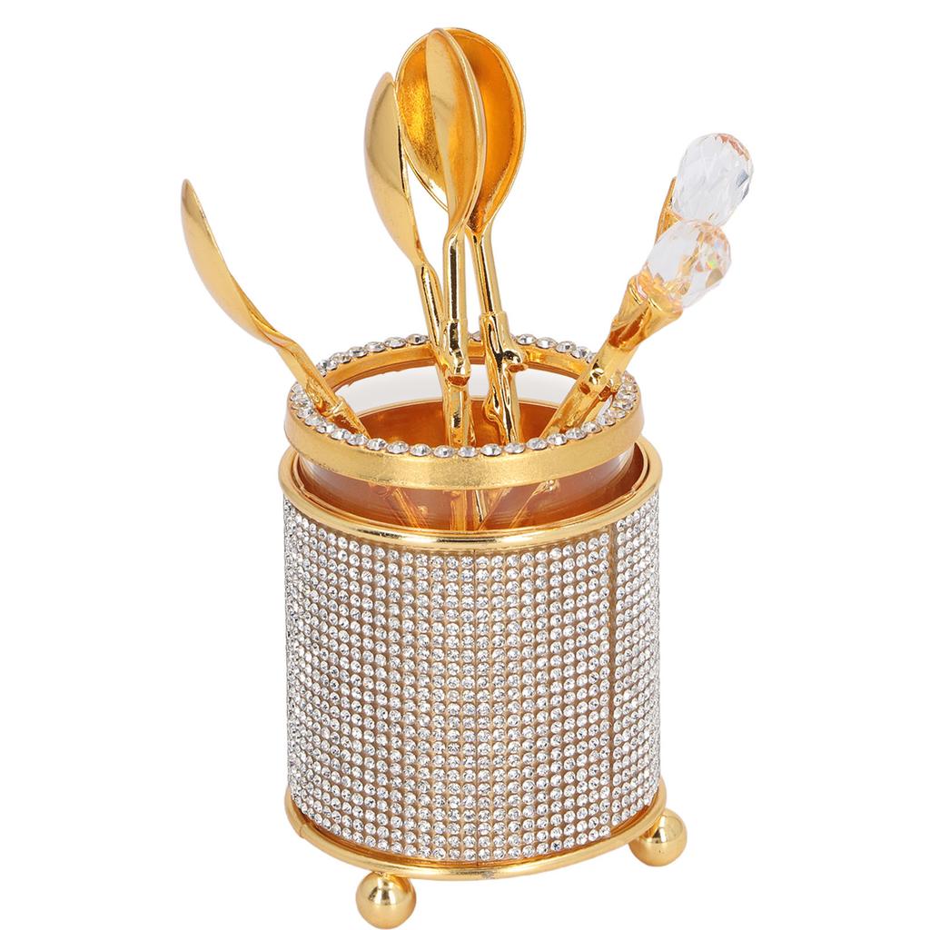 6Pcs Coffee Spoons Set with Holder Zinc Alloy Gold Dessert Spoons Mini Tea Spoons Set for Fruit Stirring Mixing Sugar