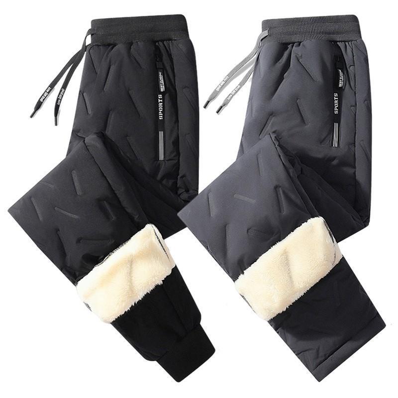 Men's Winter Waterproof Plush Snow Pants - Thick, Windproof, Cuffed, Casual Lambskin Trousers