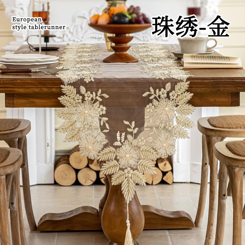 European Style Tassels Lace Table Runner With Exquisite Vintage Shabby Chic And Pearl For Holiday Wedding Long Dinner Tables