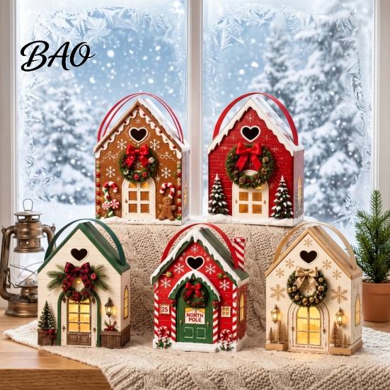 Holiday Treat Containers Christmas Wonderland Cottage Gift Box, House Shaped Paper Boxes, Exchange Packaging Snack Holder with Handle for Cookies