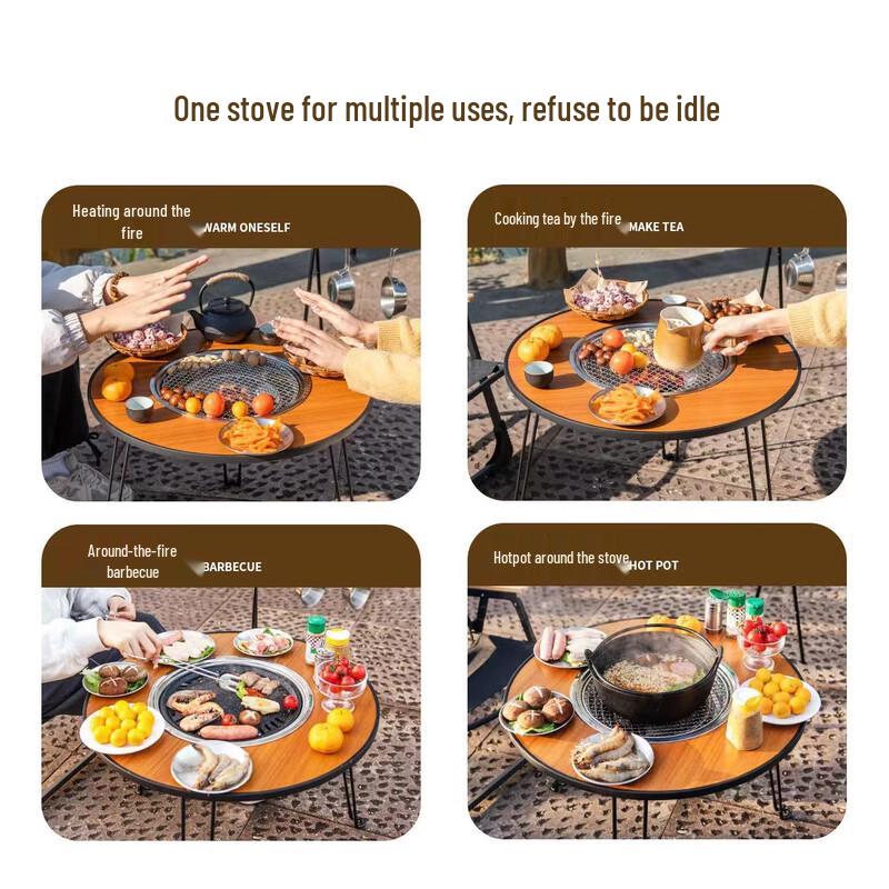 ZISIZ Outdoor Fire Pit Tea & BBQ Camping Table