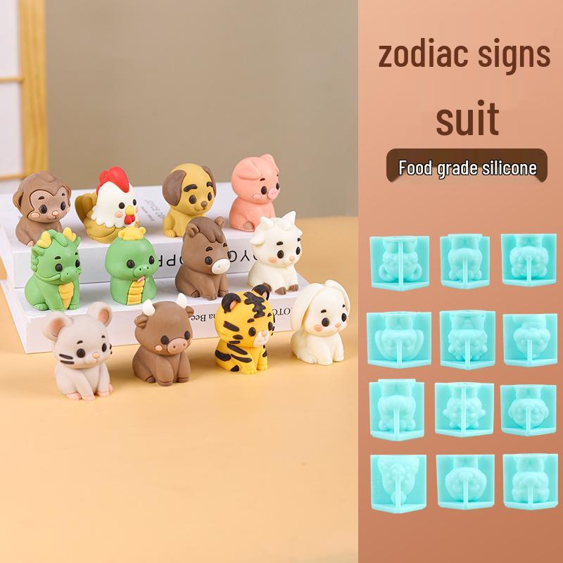 **Chinese Zodiac Silicone Molds: 3D Cartoon Chocolate & Cake Decorating Set**