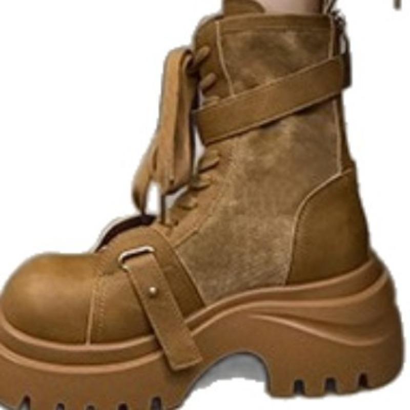 cm thick-soled Martin boots women's autumn new retro heightening tooling short boots single boots rhubarb boots