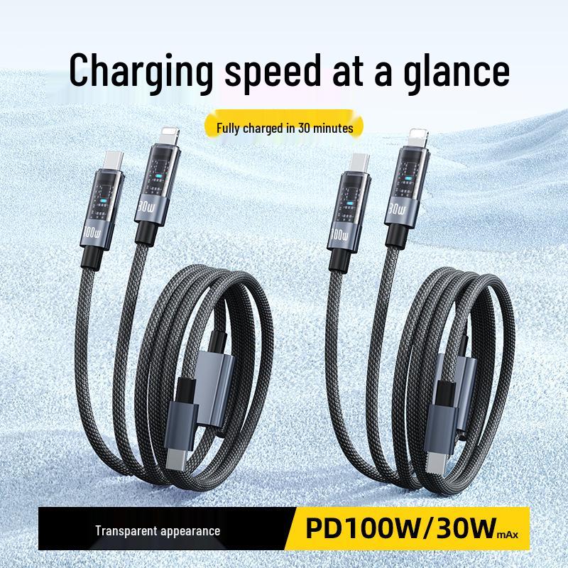 PD100W Transparent Flash Charging Cable for iPhone 14/12 with Light Data Connector