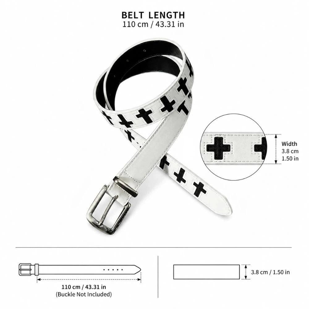 Black White Punk Women Men Belt PU Leather Y2K Retro Pin Buckle Belt Hip Hop Cross Pattern Streetwear Waist Belt For Jeans