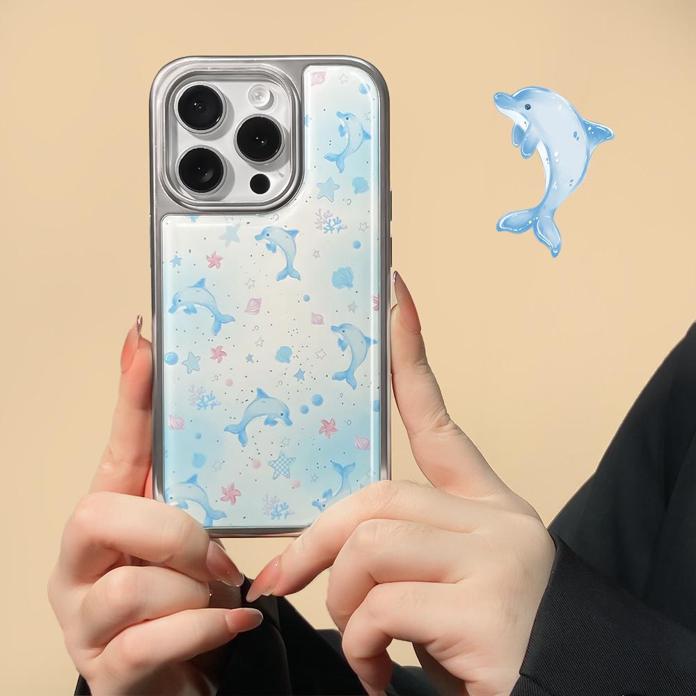 Applicable to iPhone16promax mobile phone case ins wind dolphin electroplating water condensation Apple 14/15pro protective case