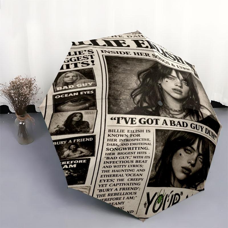 1 PC Automatic Folding Umbrella - Billie Eilish Custom Name Pattern, Portable & Foldable Design with 8 Ribs, Christmas Birthday Gifts