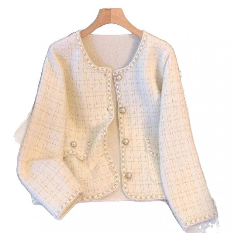 Short Knit Cardigan 2026 Fall Winter Elegant Lady Style Loose Fit Long Sleeve Single Breasted