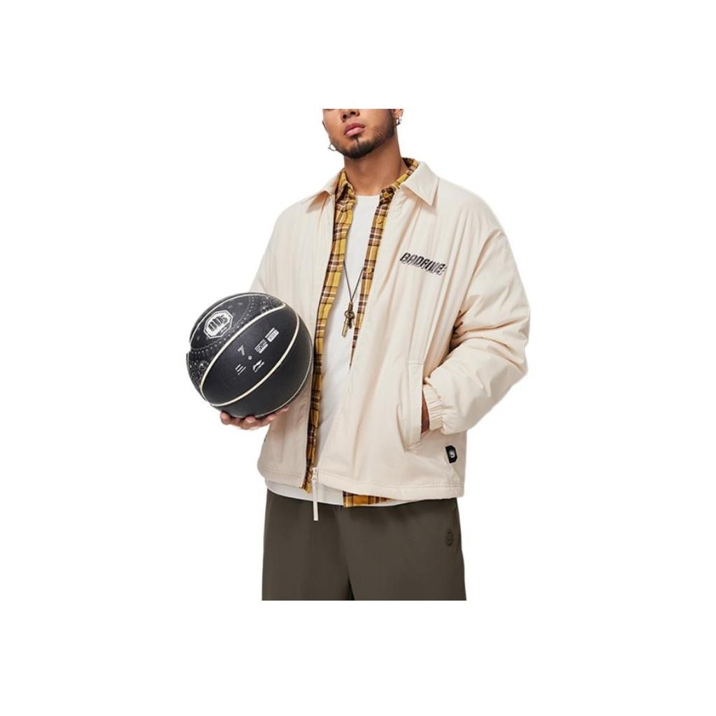 Li Ning Badfive Comfortable Casual Simple Zipper Letter Print Polo Loose Fleece Jacket Men jackets Rock-White Gray AFDU503-4