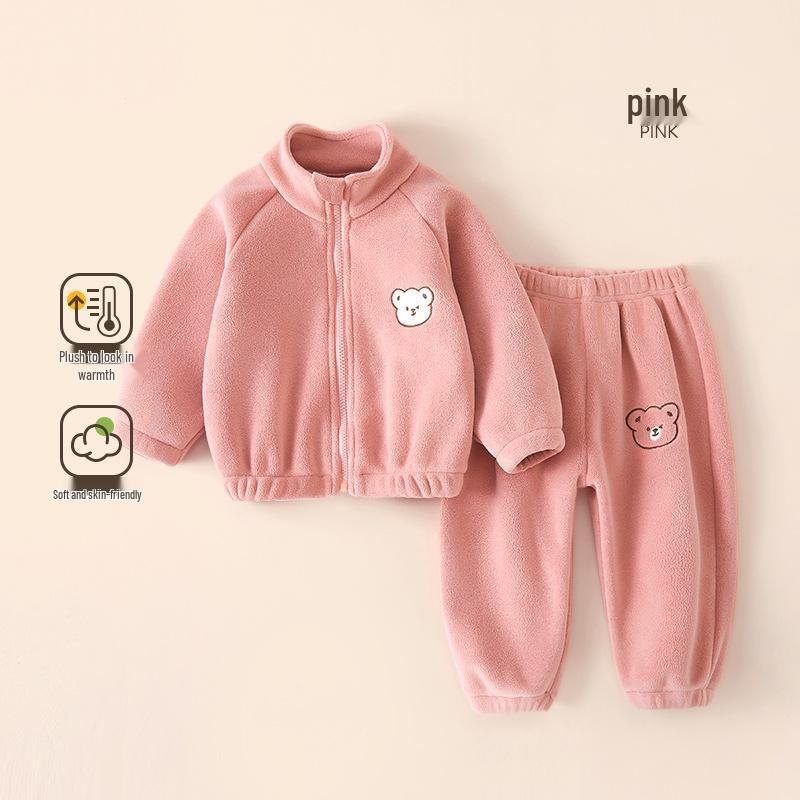 

Kids Fleece Suit: Baby Autumn/Winter Jacket & Warm Pants Set for Boys/Girls 110 cm рожевий
