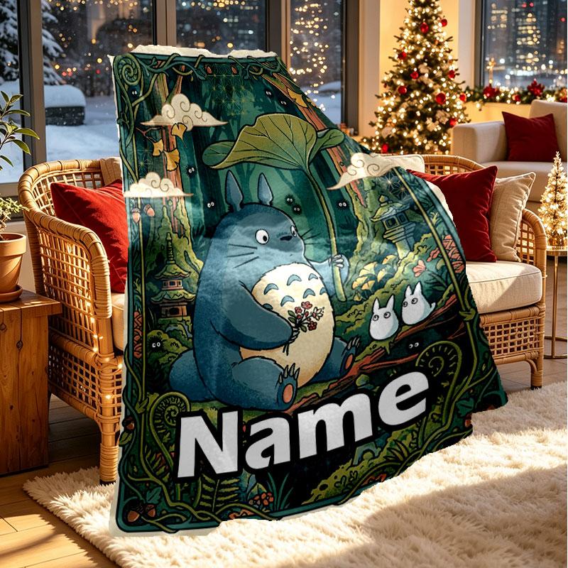 Custom Name Personalized My Neighbor Totoro Print Blanket, Home Decor, Bedroom, Sofa, Camping, Couch, Gifts for Birthday Christmas