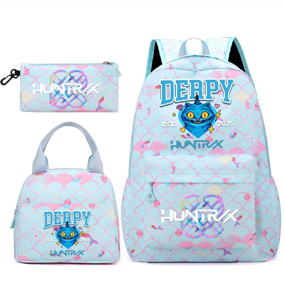 3Pcs/set Anime Cartoon Printed Backpack Handbag Pencil Case for Teenger Student Girl Boy Large Capacity Waterproof Bookbag