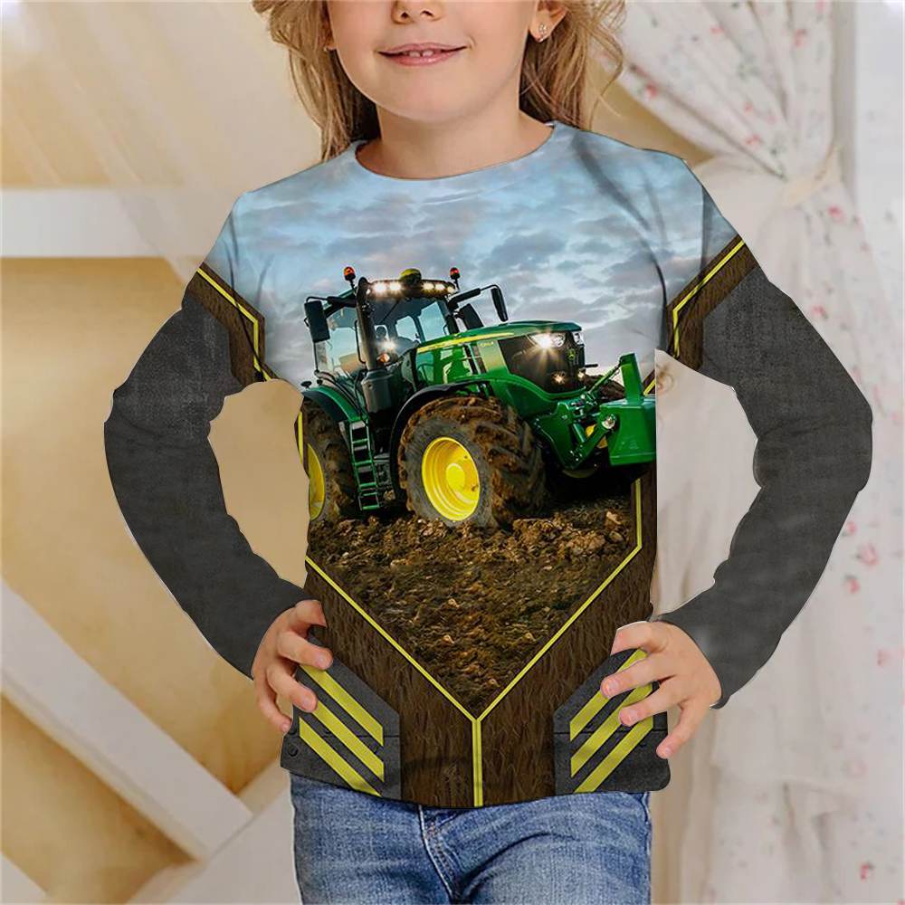 

Spring and Autumn Round Neck Truck Tractors 3D Printed Top Fashionable Casual Long Sleeved Children s Girl T-shirts 170