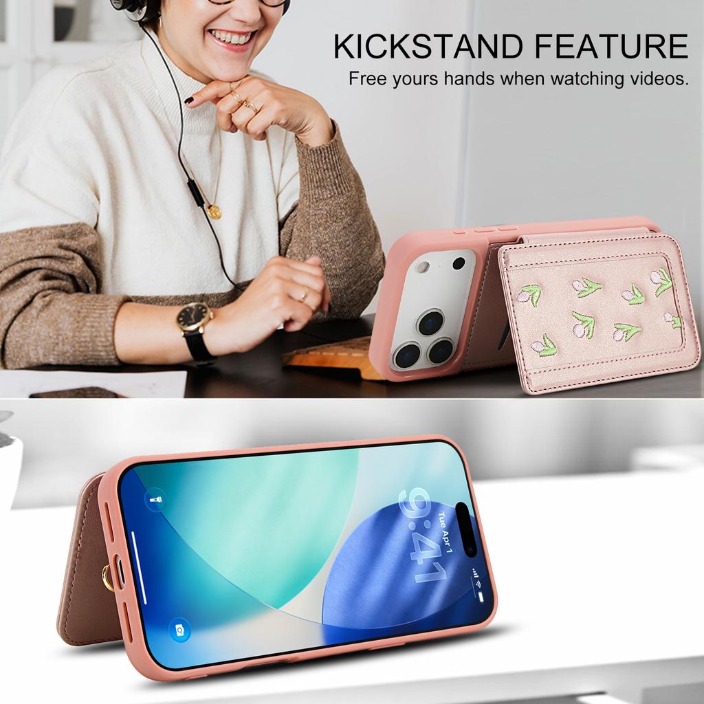 Crossbody Zipper Cards Solt Wallet Embroidery Leather Case for iPhone 17 Pro Max 16 Plus 15 14 13 12 Book Stand Skin Feel Cover