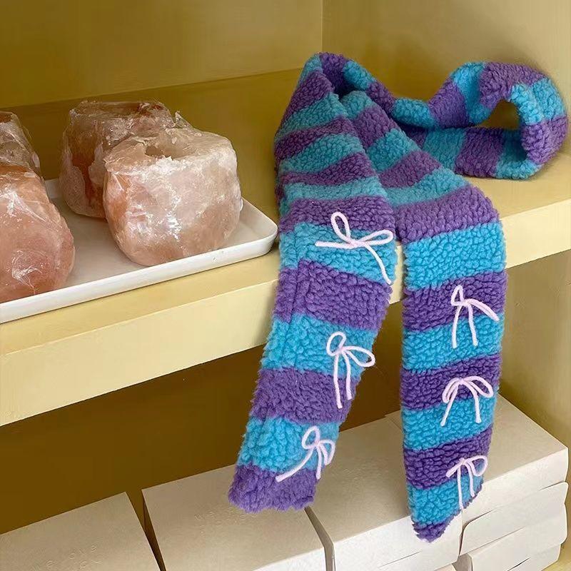 Japanese Korean Autumn Winter Girls' Lamb Wool Scarf Color Block Niche Dopamine Warm Neck Warmer