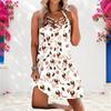 Women Plus Size Criss Cross Neck Strappy Sleeveless White Printed Curved Hem Dress
