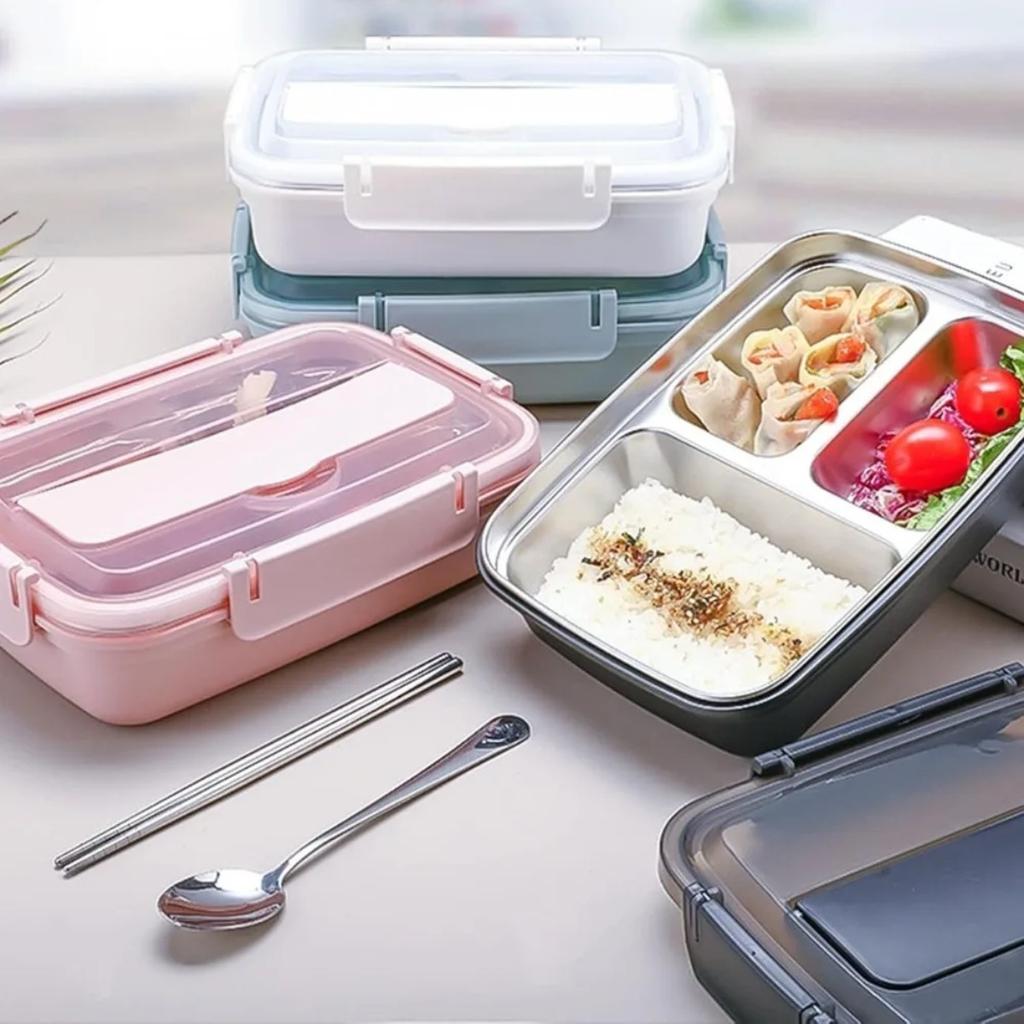 Portable Thermally Insulated Lunch Box with Compartments Stainless Steel Liner Leak Proof Bento Container for School Offices