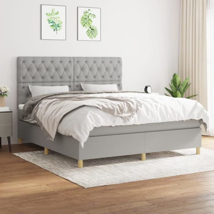 3142585 vidaXL Lit à sommier tapissier avec matelas Gris clair 160x200cm Tissu