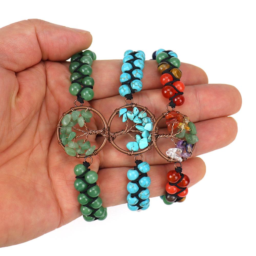 Vintage Handwoven Natural Crystal Red Agate Beads Tree Of Life Bracelet Adjustable B11