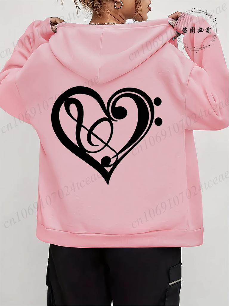 Men Women Fleece Hoodies Jackes Music Note Heartbeat Print Hoodie Zipper Jacket Male Hoodies Sweatshirt Music Zip Coats Clothes