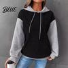 Drawstring Hooded Sweatshirt Fall Winter Women Hoodie Color Matching Waffle Texture Long Sport Top Sleeveless Big