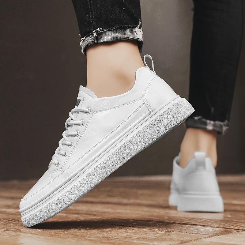 Pánská móda Módní boty šněrovací Tenisky Vysoká kvalita pravá Kůže Pánská ležérní obuv Ploché Bílé boty Pánské Designové tenisky