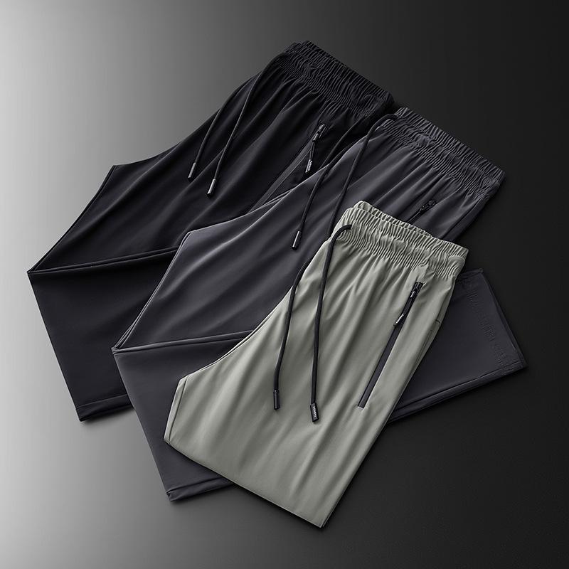 Men's Summer Elastic Ice Silk Quick-Dry Straight-Leg Pants