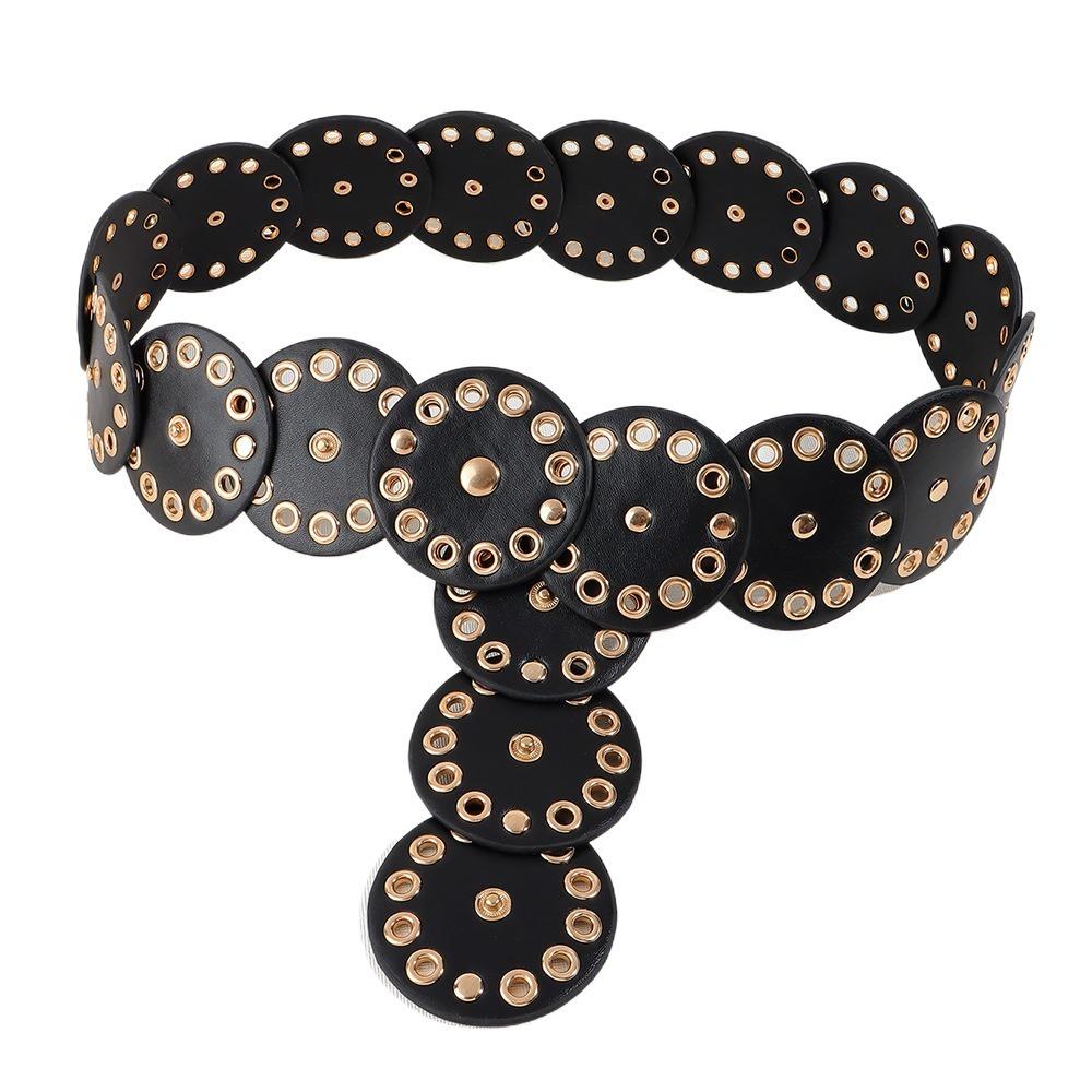 Retro Rivet Wide Belt Y2k Concho Waistband Fashion Disc PU Hollow Belt  Girls
