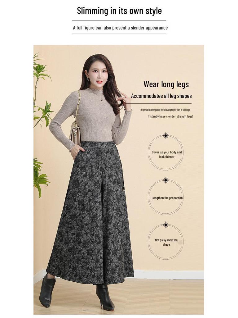 Damen Frühling Elastischer Bund Hohe Taille Weites Bein Culottes für Mittelalte und Ältere