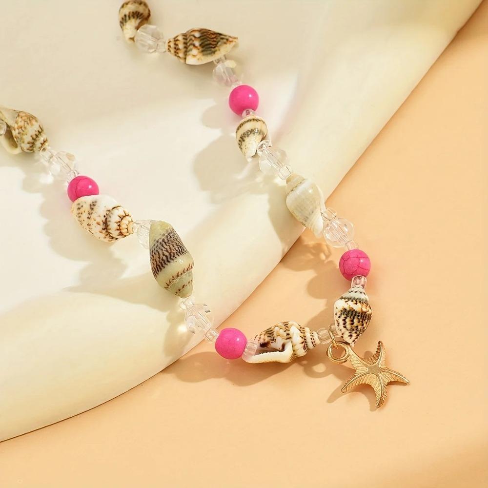 Alloy Bohemia Style Necklaces Hand Woven Pink Starfish Necklaces Originality Shell Necklace