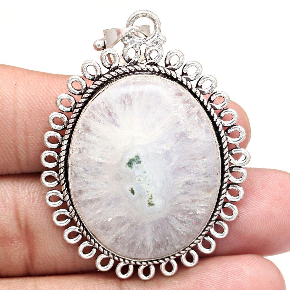 Pendant White Solar Drusy Gemstone Mother'Day Silver Jewelry 2.25"