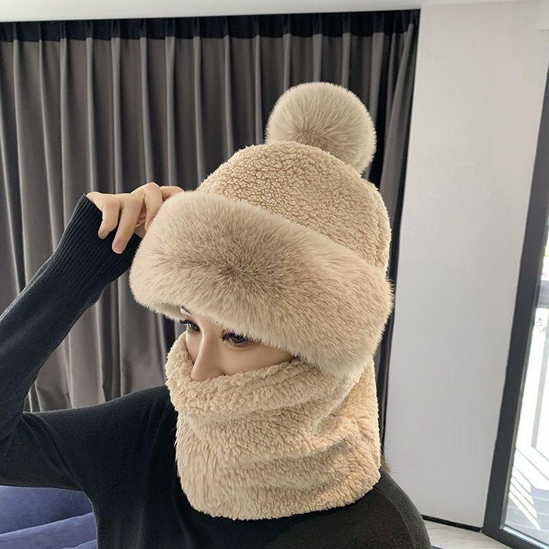 Winter hat women's antifreeze new warm cycling windproof hat cold-proof thickened neck cover scarf integrated mask