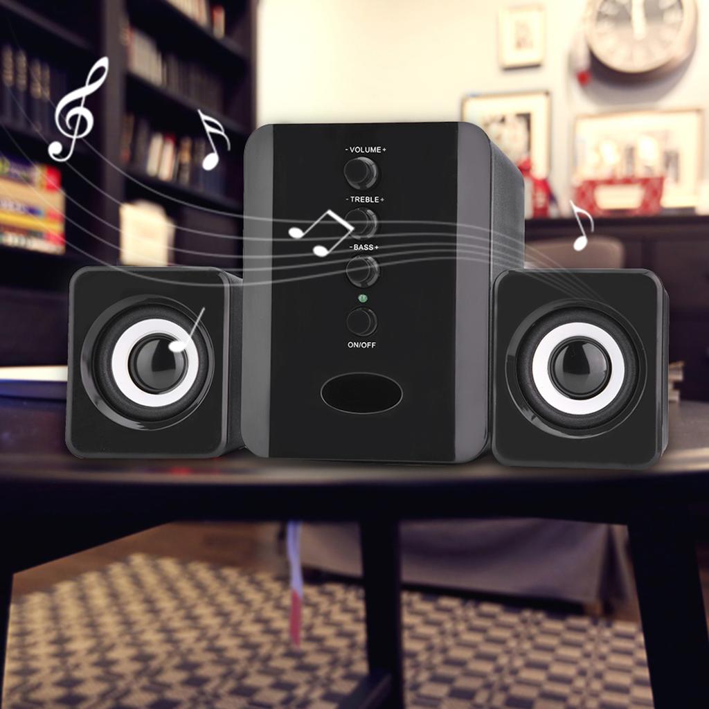 Mini USB 2.1 Wired Combination Speaker Bass Music Subwoofer for Phone Laptop PC Black