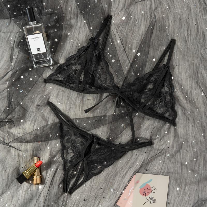 Babydoll Costumes Women Hot Open Bra Crotch Lace Sexy Transparent Underwear Sexy Lingerie Set