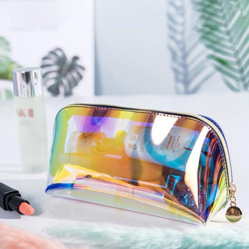 Makeup Bag Iridescent Cosmetic Bag with Zipper Waterproof Travel Makeup Organizer Glitter Makeup Bag for Home Office Travel Busi