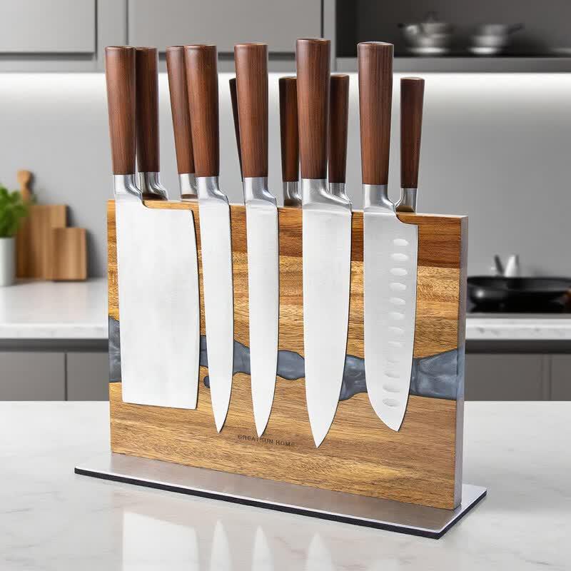 DANLE Acacia Wood Magnetic Knife Block