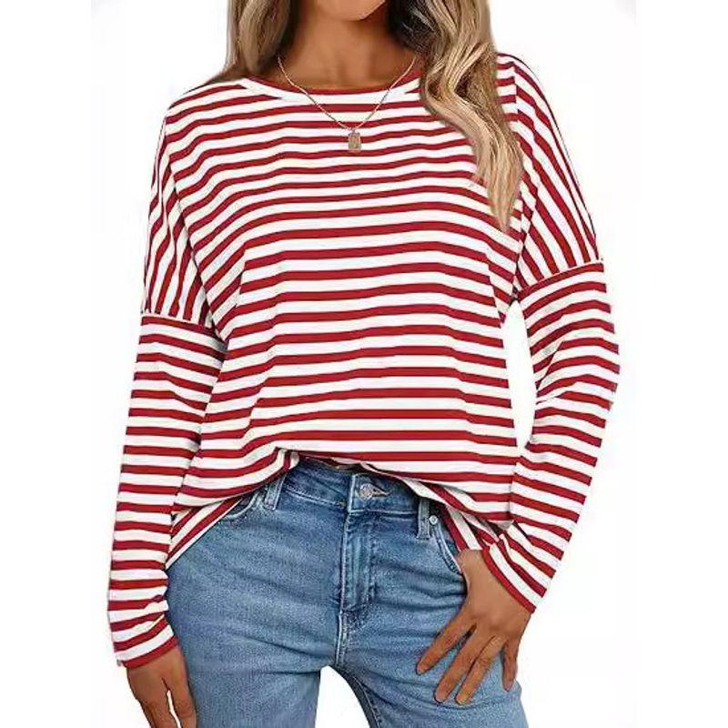 Striped Sweatshirt and round-Neck T-shirt Stripes Long Sleeves Sweatshirt Crew Neck T-shirt