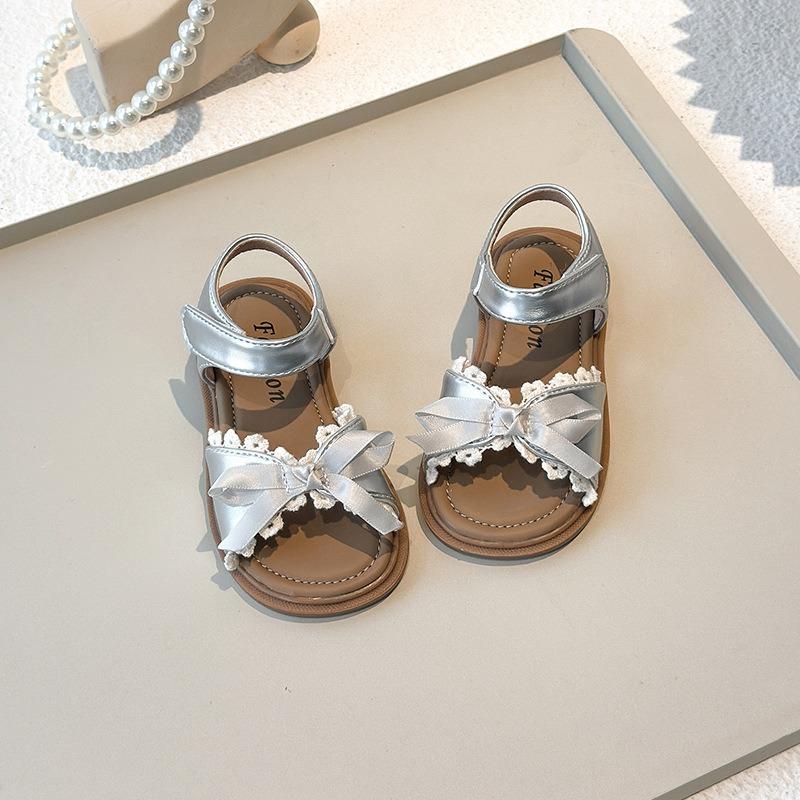 New Spring and Summer Korean-style Girls Sandals, Bow Lace Fringe Flat Princess Shoes for Kids