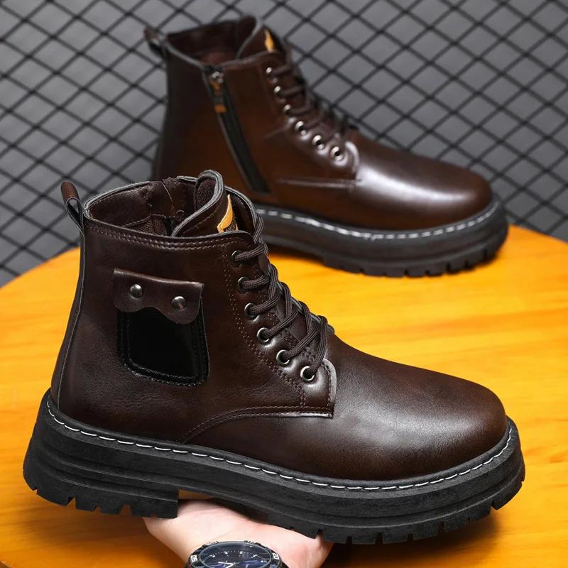 

Fashion Top Quality Vintage Leather Men s Snow Boots Fashion Man Ankle Boots Lace Up Outdoor Motorcycle Boots Walk Shoes men botas 44