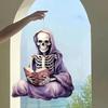 Flat Halloween Acrylic Surface Pendant With Reading Skeleton Design For Decor
