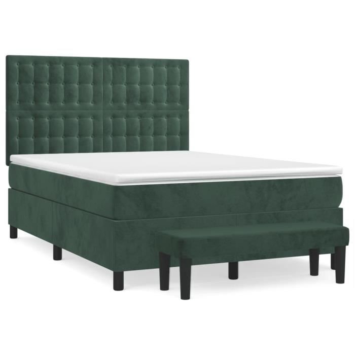 3138088 vidaXL Divan Bed and Mattress Dark Green 140x200cm Velvet