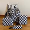 Checkerboard 4Pcs Backpack Set Crossbody&handbag&Pen Case Stitching Multi Pocket Adjustable Straps Campus Commute Bundle