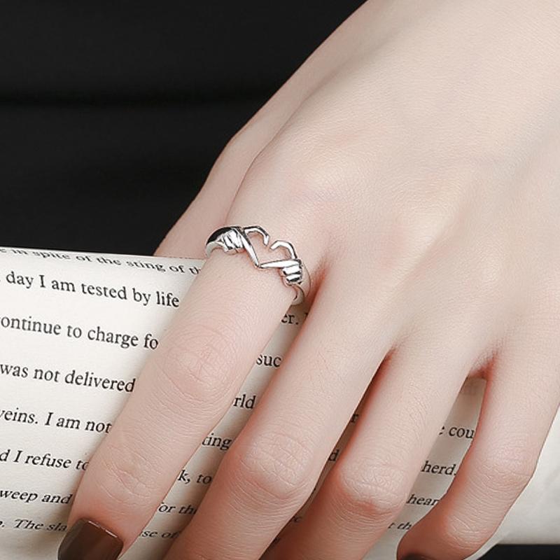 Huitan Simple Trendy Heart Finger Ring Lady Daily Wearable Accessories Metallic Style Jewelry for Women Hands Shape Design Gift
