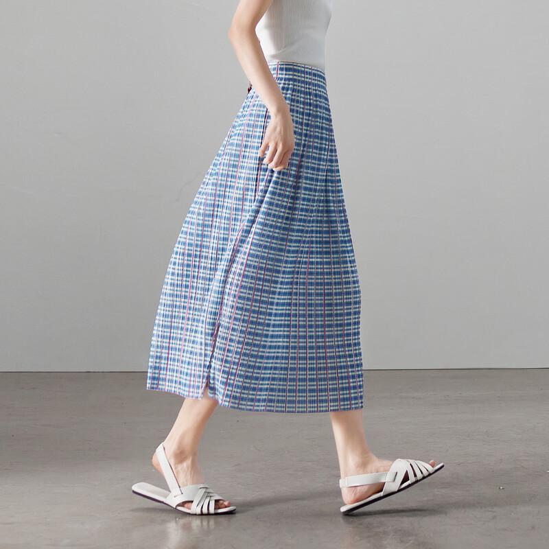 SOFSIL French Vintage Plaid Straight Midi Skirt