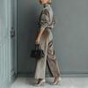 2025 Autumn/Winter Women's High-End Fashion Knit Two-Piece Set: Long Sleeve Top & Wide-Leg Pants