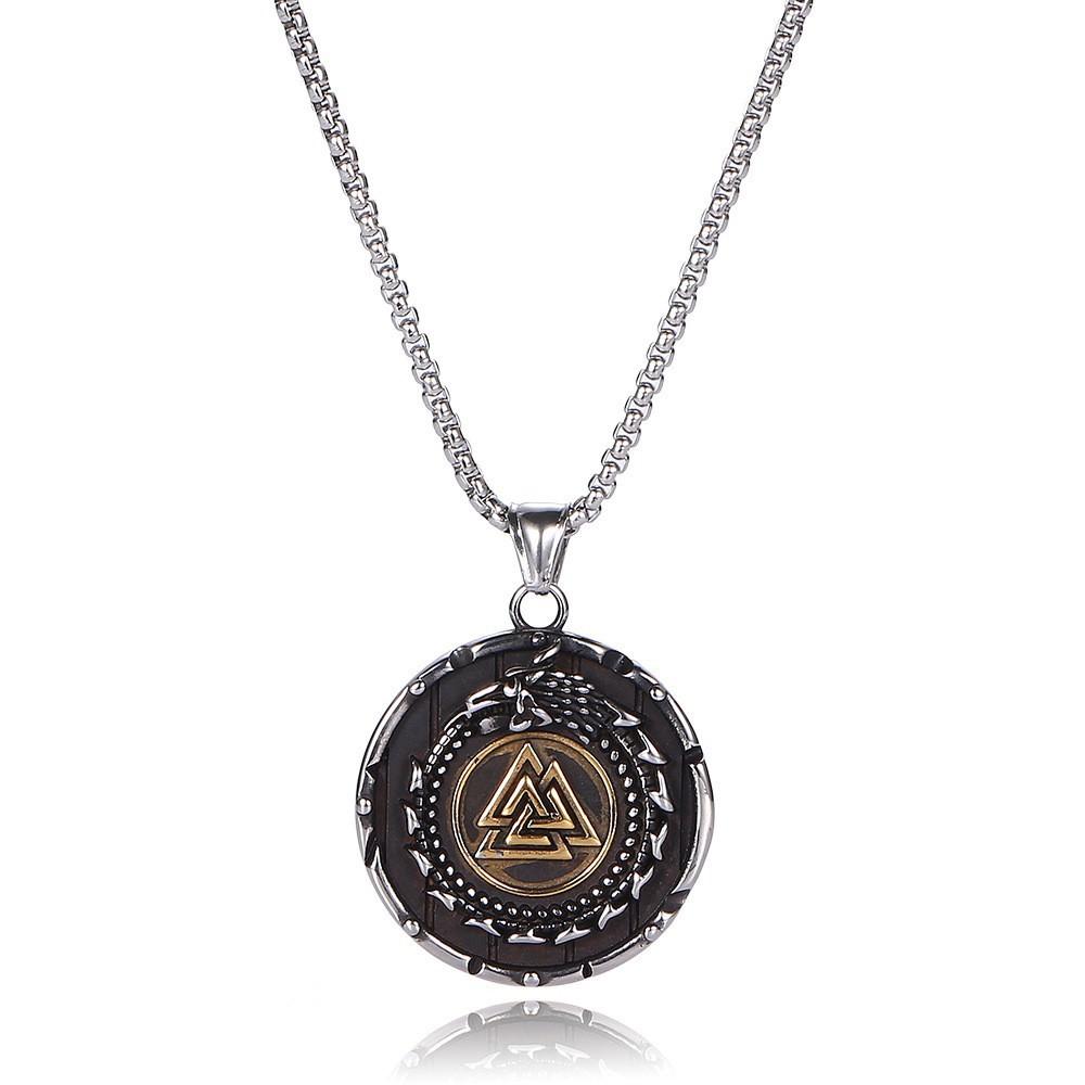 Viking Dragon Odin Triangle Rune Pendant Fashion Men's Necklace Accessories