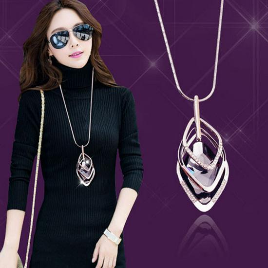 Korean Tassel Crystal Pendant Necklace - Elegant Long Sweater Chain