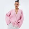 Women S Pink Loose Fit V Neck Long Sleeve Knit Cardigan Sweater